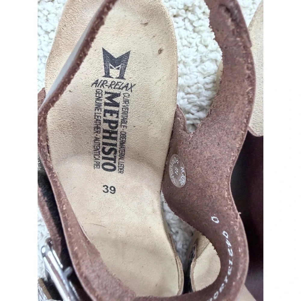 Mephisto Wedge Sandals Women 39 Brown Leopard Print Good Leather Cork Air-Relax